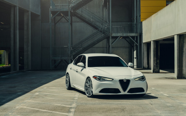 White alfa coupe parking lot free wallpaper - medium preview image
