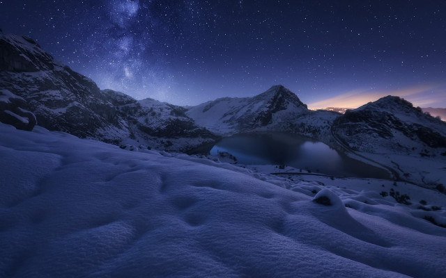 Mountain lake night starry sky free wallpaper - medium preview image