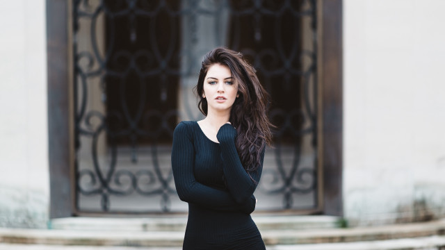 Woman black dress building black free wallpaper - medium preview image