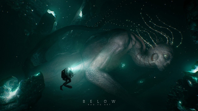 Underwater squid man light cave free wallpaper - medium preview image