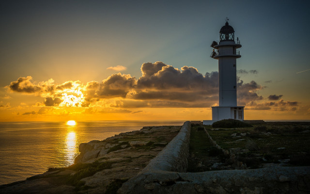 Lighthouse rocky cliff sunset clouds #2 free wallpaper - medium preview image