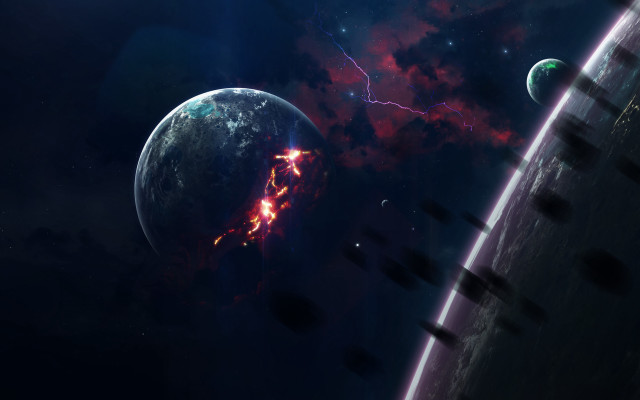 Space station shuttle planet lightning free wallpaper - medium preview image