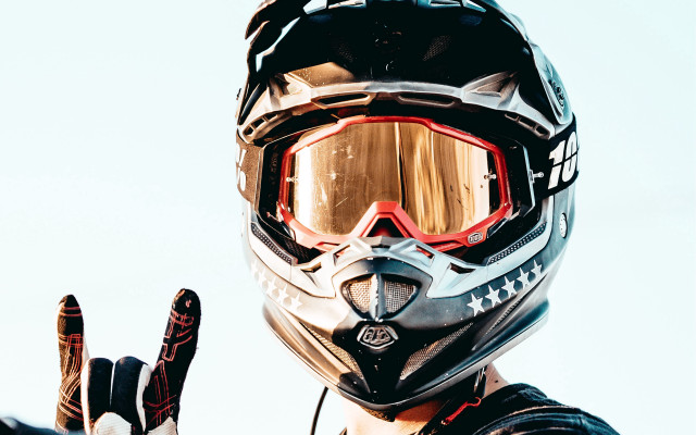 Man helmet goggles peace sign free wallpaper - medium preview image
