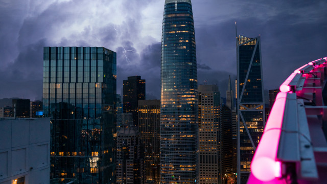 Tokyo futuristic cityscape lightning pink free wallpaper - medium preview image