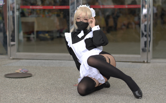 Black mask cosplay maid thighhighs free wallpaper - medium preview image