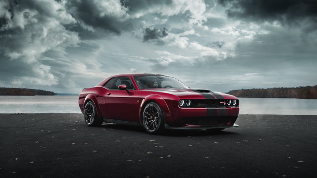 Red sports car beach cloudy free wallpaper - medium preview image