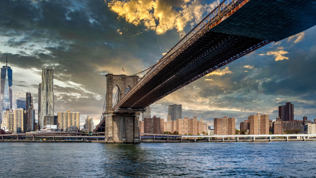Bridge water city clouds sunset free wallpaper - medium preview image