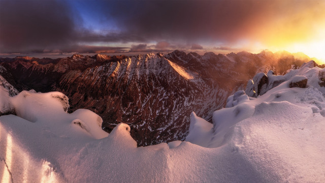 Snowy mountain range sunset cloudy free wallpaper - medium preview image