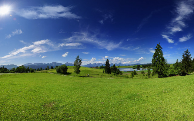 Grassy field lake blue sky free wallpaper - medium preview image