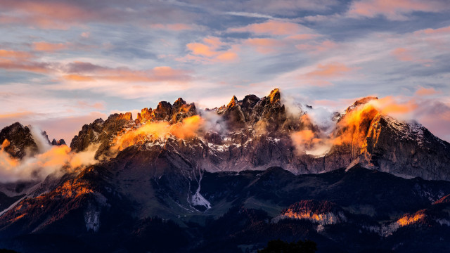 Mountain range clouds sunset pink #2 free wallpaper for desktop - medium preview image