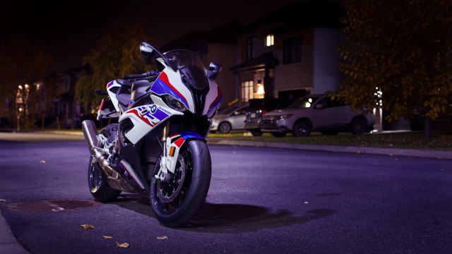 Motorcycle night city lights street free wallpaper - medium preview image