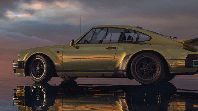 Yellow porsche 9113 reflective surface free wallpaper - medium preview image
