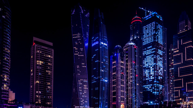 Cyberpunk city night boat skyline free wallpaper - medium preview image