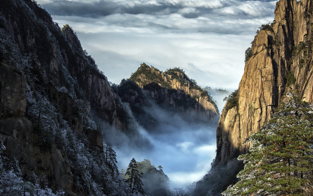 Mountain valley fog trees lake free wallpaper - medium preview image