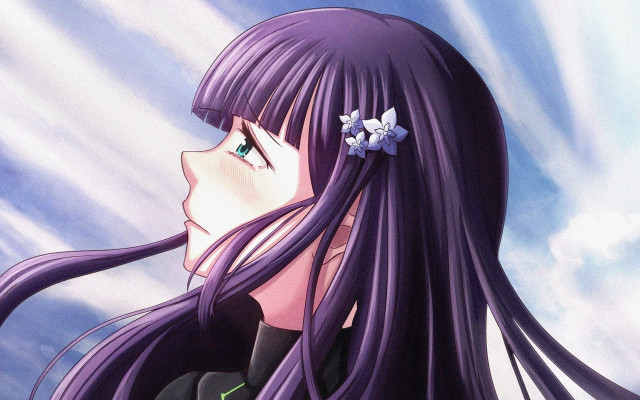 Purple hair girl flower sky free wallpaper - medium preview image