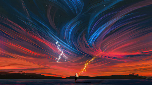 Beach night colorful sky lightning free wallpaper - medium preview image