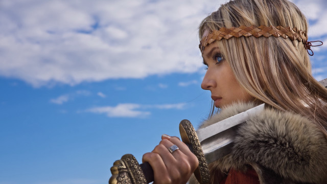 Woman sword chain clouds fantasy free wallpaper - medium preview image