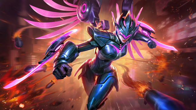 Robot sword fire building epic free wallpaper - medium preview image