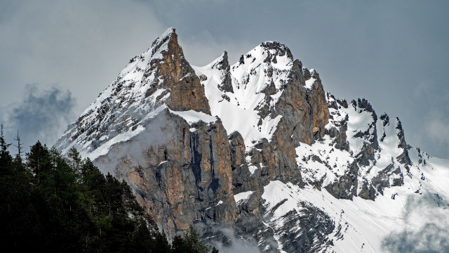 Snow mountain trees clouds river free wallpaper - medium preview image