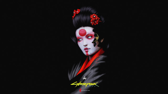 Cyberpunk kimono makeup redflowers whiteface free wallpaper - medium preview image