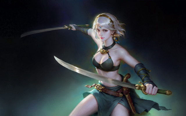 Woman bikini swords fantasy art free wallpaper - medium preview image