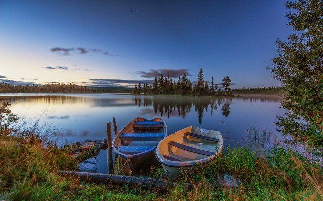 Lake shore boats sunset nature free wallpaper - medium preview image
