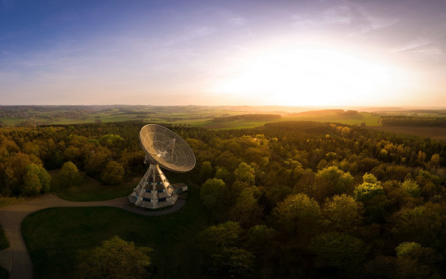 Satellite dish forest sunset nature free wallpaper - medium preview image