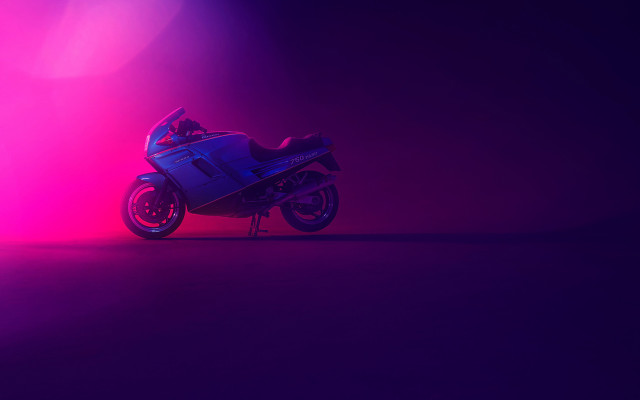 Motorcycle retrofuturism synthwave 3D render free wallpaper - medium preview image