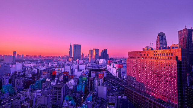 Tokyo skyline pink sunset bridge free wallpaper - medium preview image
