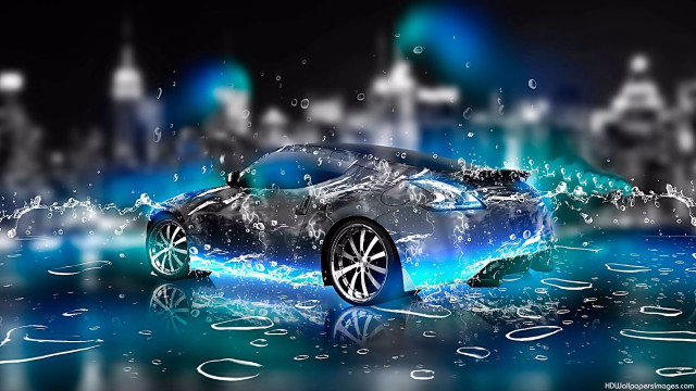 Car digital painting city water free wallpaper - medium preview image