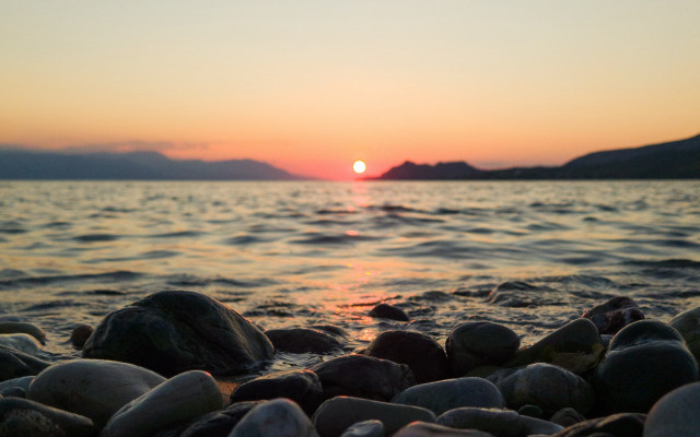 Sunset water rocks mountains orange #3 free wallpaper - medium preview image