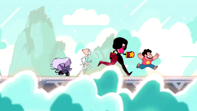 Cartoon man woman running bridge free wallpaper - medium preview image