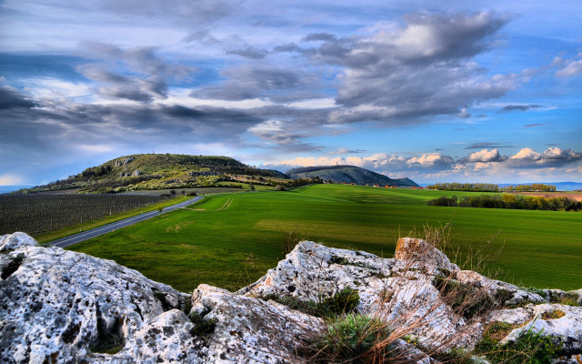 Scenic green field road mountain free wallpaper - medium preview image