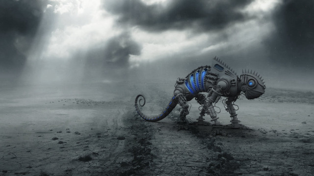 Robot dog cloudy sky glowing free wallpaper - medium preview image