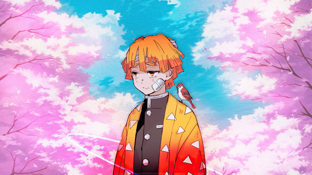 Orange bird man anime flowers free wallpaper - medium preview image
