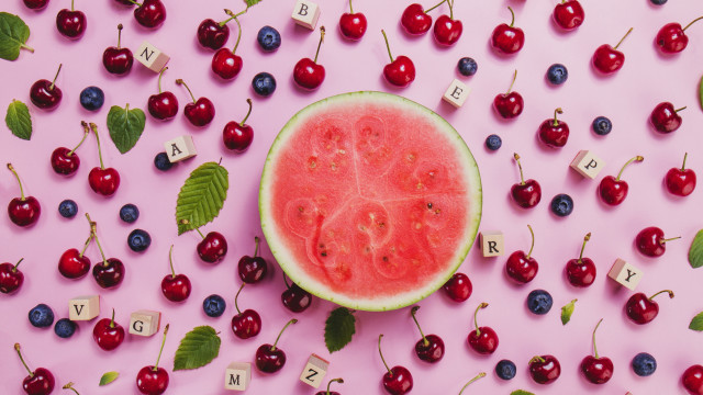 Watermelon blueberries cherries pink summer free wallpaper - medium preview image