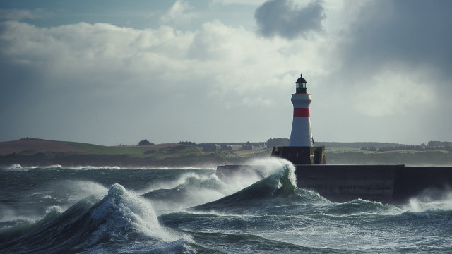 Lighthouse pier waves stormy cloudy free wallpaper - medium preview image