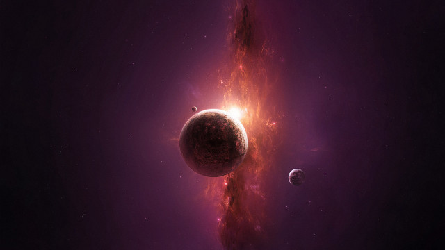 Space sunset planets aurora moon free wallpaper - medium preview image
