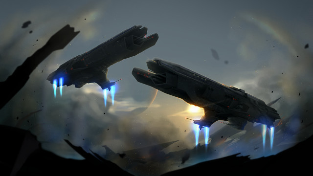 Ships clouds mountain rainbow space free wallpaper - medium preview image