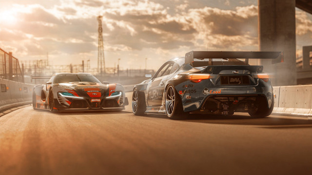 Two cars smoke sunset cloudy free wallpaper - medium preview image
