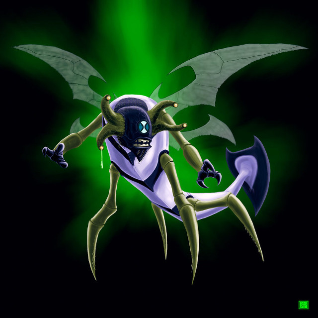 Cartoon eldritch character green background free wallpaper - medium preview image