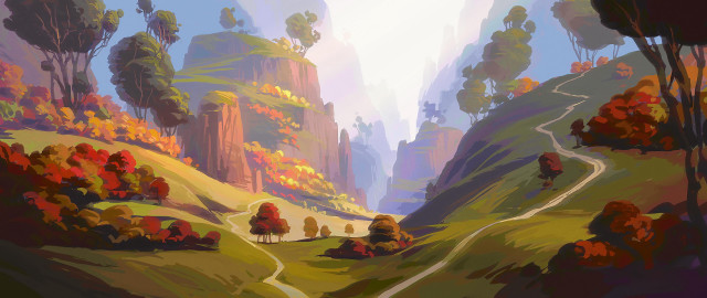 Mountain valley trees road sky free wallpaper - medium preview image