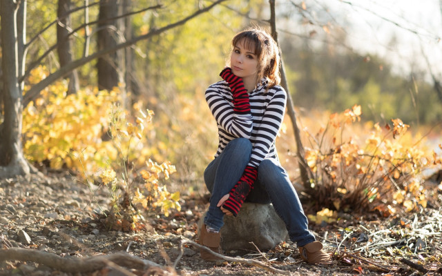 Woman woods striped shirt scarf free wallpaper - medium preview image