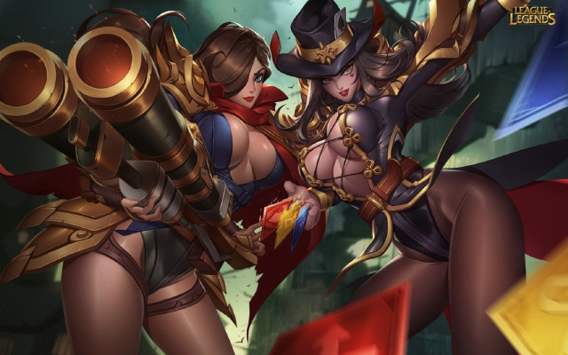 Two women costumes guns city free wallpaper - medium preview image