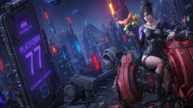 Futuristic city cyberpunk mecha planet free wallpaper - medium preview image