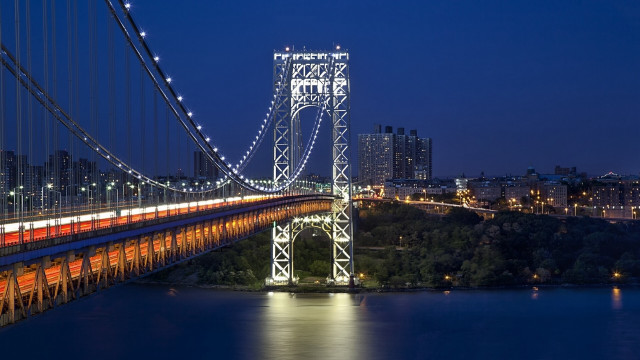 Bridge lights train city night free wallpaper - medium preview image
