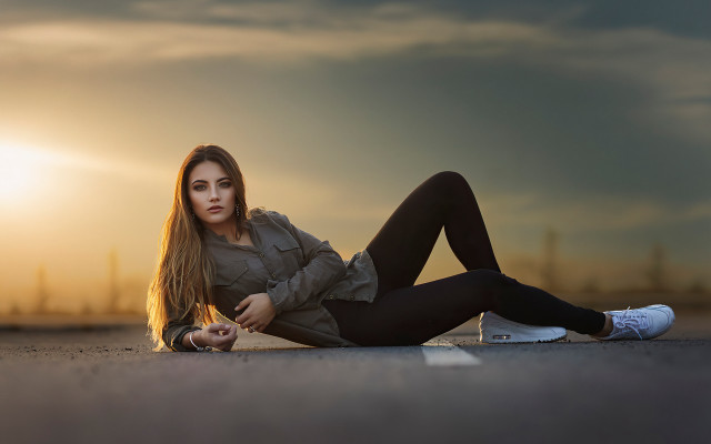 Woman laying sunset portrait elina free wallpaper - medium preview image
