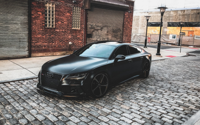 Black car brick street cityscape free wallpaper - medium preview image