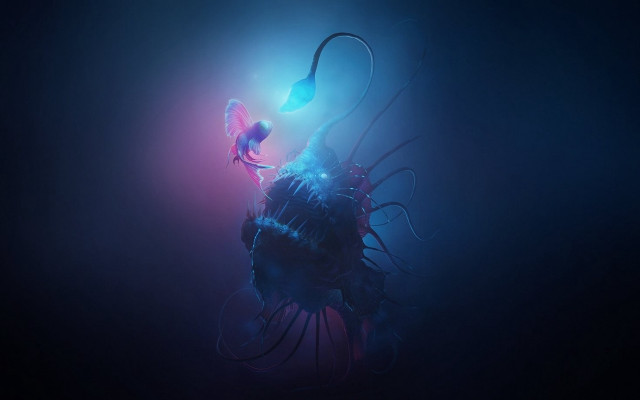 Floating blue purple light fish free wallpaper - medium preview image