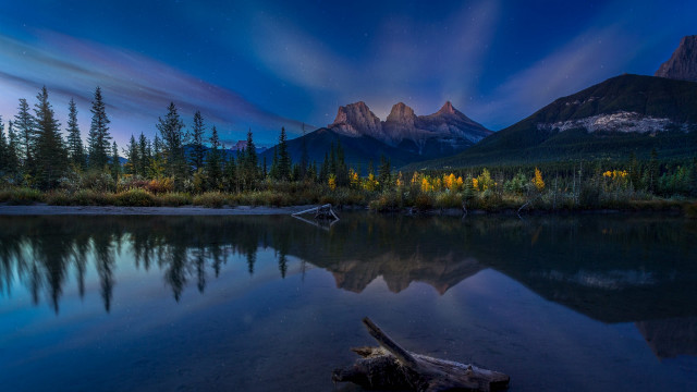 Mountain lake trees clouds stars free wallpaper - medium preview image